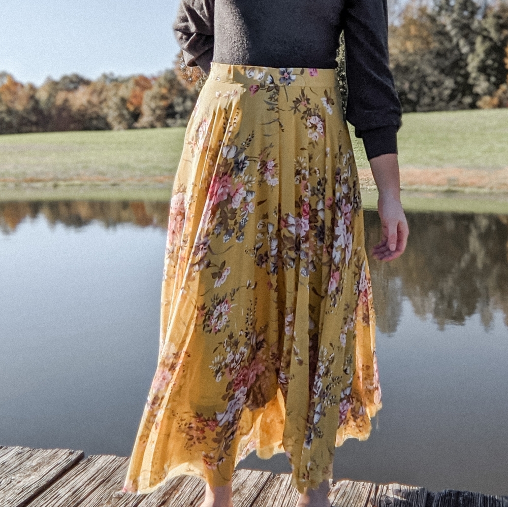 Chicwish Yellow Floral Chiffon Maxi Skirt